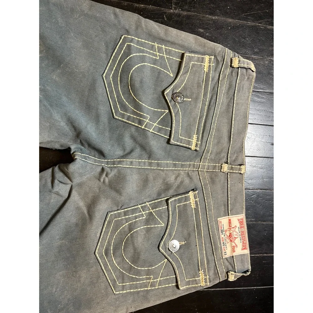True Religion Joey Super T Grey Flare Jeans Mens 40 Made in USA Low Rise Denim